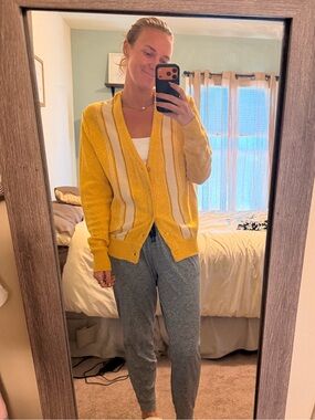 BDG Yellow and White Striped Button-Up Cardigan